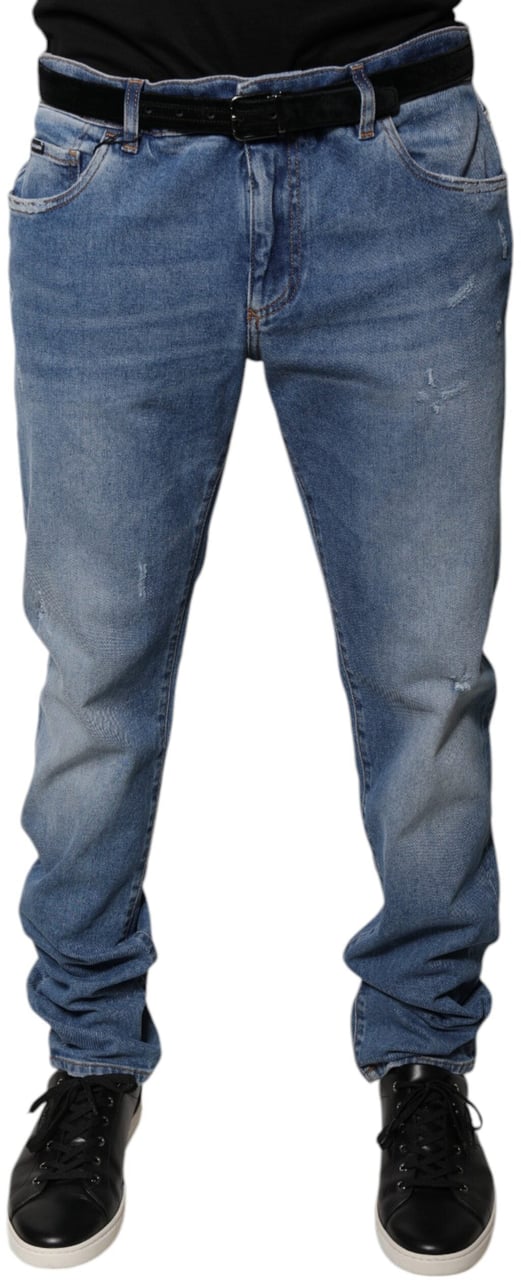 Dolce & Gabbana Light Blue Cotton Men Skinny Denim Jeans Blauw