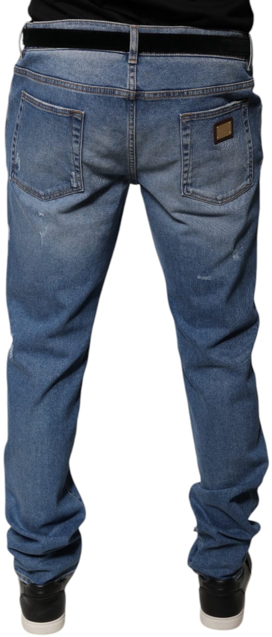Dolce & Gabbana Light Blue Cotton Men Skinny Denim Jeans Blauw