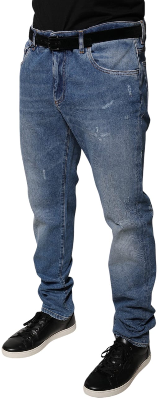 Dolce & Gabbana Light Blue Cotton Men Skinny Denim Jeans Blauw