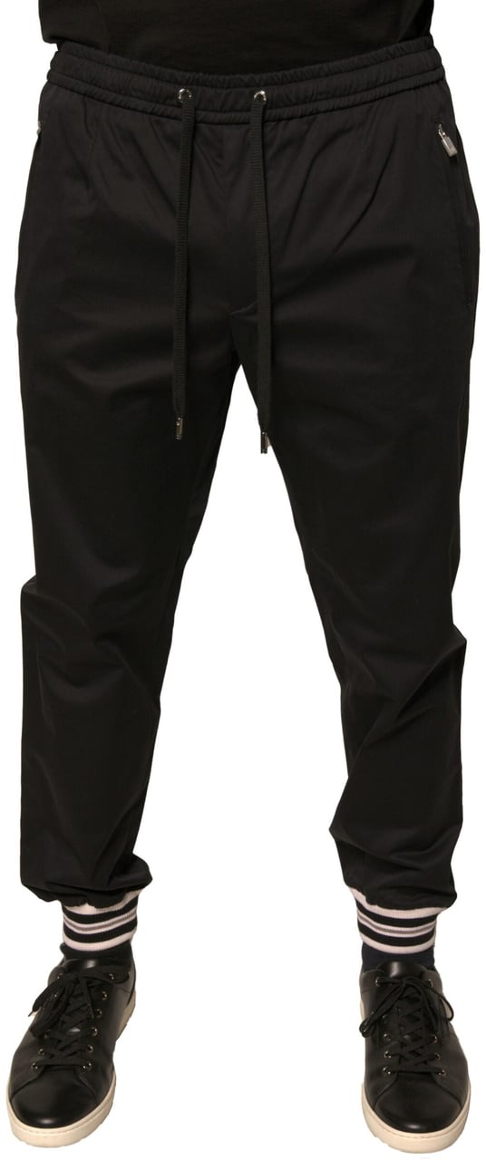 Dolce & Gabbana Black Cotton Stretch Jogger Sweatpants Pants Zwart