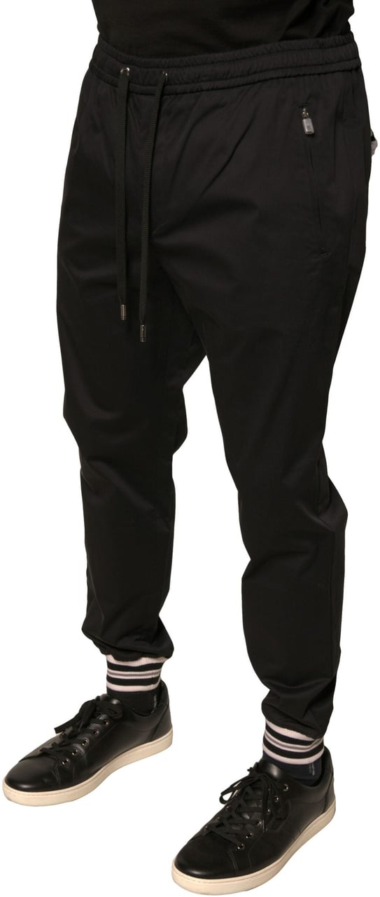 Dolce & Gabbana Black Cotton Stretch Jogger Sweatpants Pants Zwart