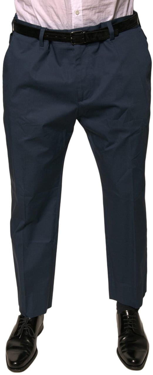 Dolce & Gabbana Blue Cotton Men Skinny Dress Pants Blauw