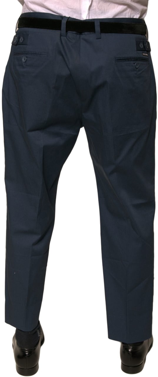 Dolce & Gabbana Blue Cotton Men Skinny Dress Pants Blauw