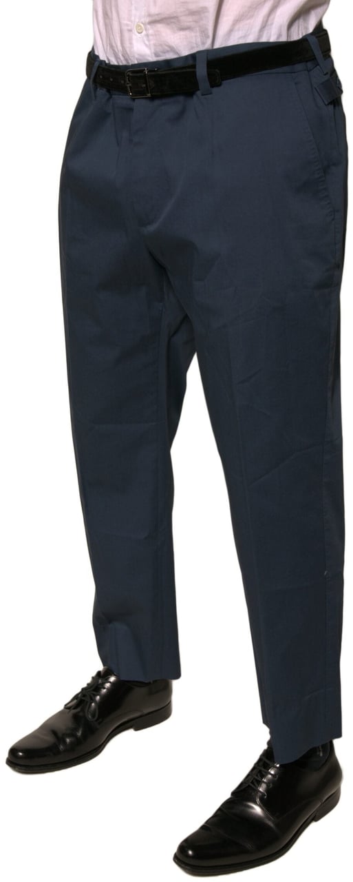 Dolce & Gabbana Blue Cotton Men Skinny Dress Pants Blauw