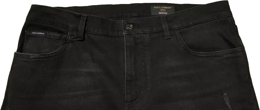 Dolce & Gabbana Black Ripped Logo Cotton Skinny Denim Jeans Zwart