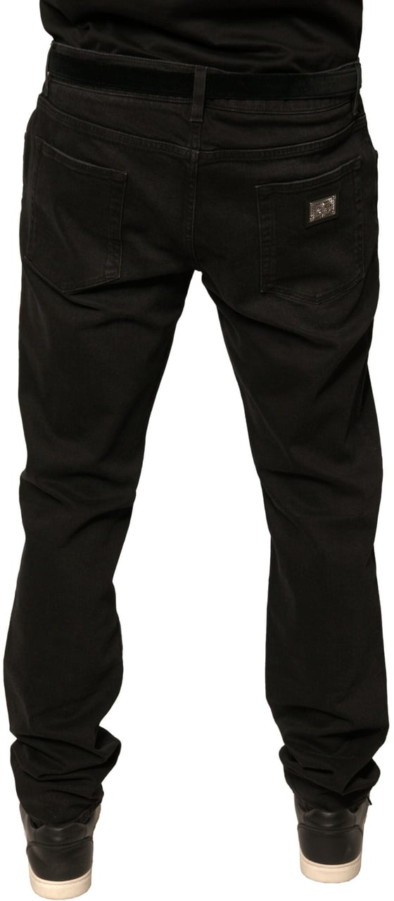 Dolce & Gabbana Black Ripped Logo Cotton Skinny Denim Jeans Zwart