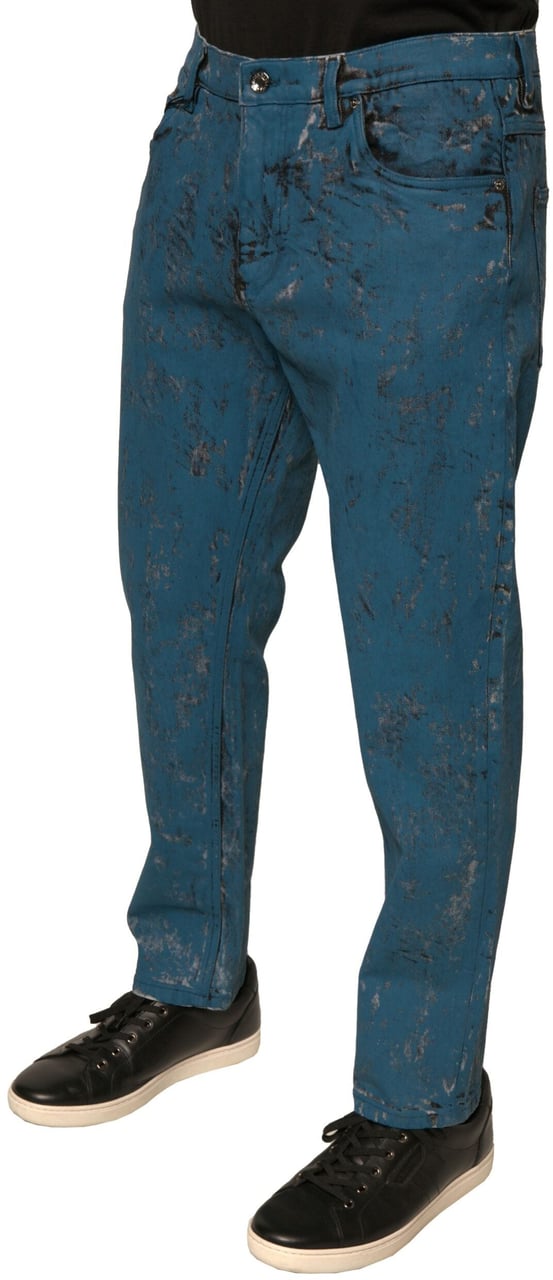 Dolce & Gabbana Blue Logo Cotton Stretch Skinny Denim Jeans Blauw