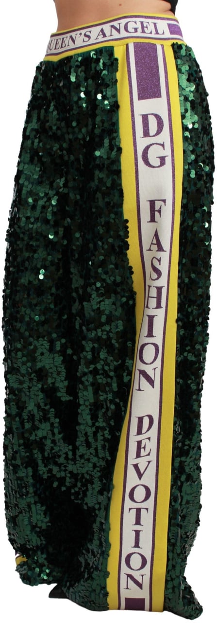 Dolce & Gabbana Green Sequin Trousers Queens Angel Pants Groen