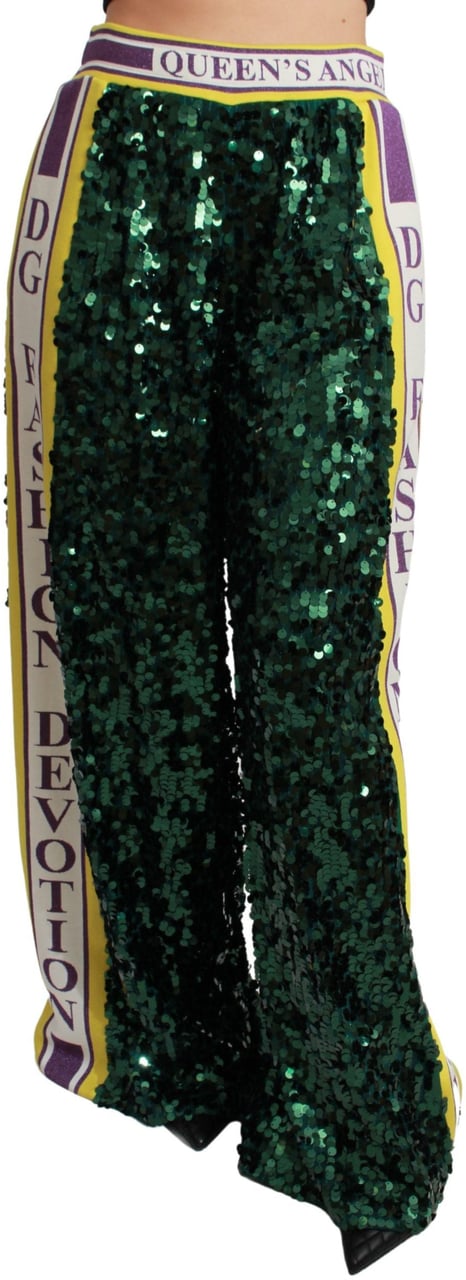 Dolce & Gabbana Green Sequin Trousers Queens Angel Pants Groen
