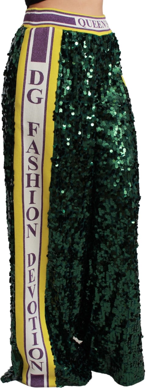Dolce & Gabbana Green Sequin Trousers Queens Angel Pants Groen