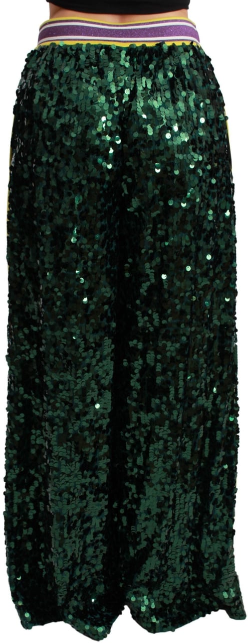 Dolce & Gabbana Green Sequin Trousers Queens Angel Pants Groen