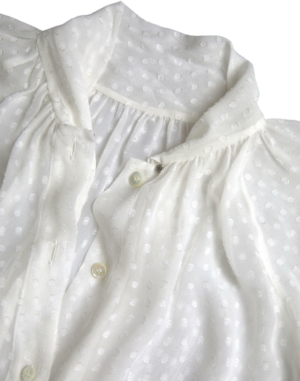 Dolce & Gabbana White Silk Sheer Tied Neck Polka Dots Blouse Wit