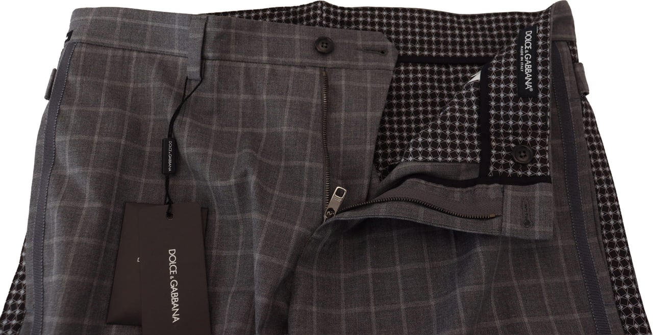 Dolce & Gabbana Grey Cotton Checkered Chino Pants Grijs