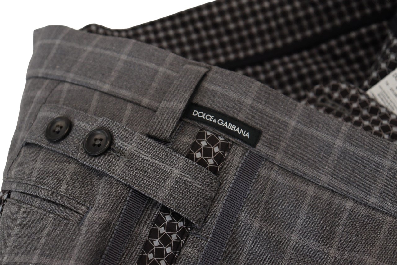 Dolce & Gabbana Grey Cotton Checkered Chino Pants Grijs