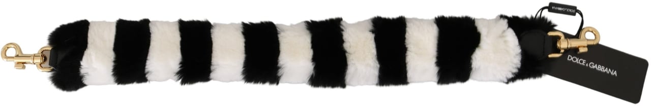 Dolce & Gabbana Black White Lapin Fur Accessory Shoulder Strap Zwart