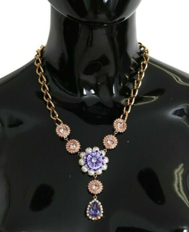 Dolce & Gabbana Pink Gold Brass Crystal Purple Pearl Pendants Divers
