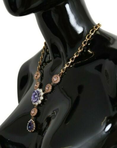 Dolce & Gabbana Pink Gold Brass Crystal Purple Pearl Pendants Divers