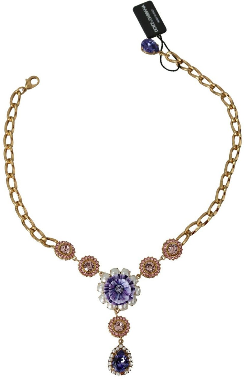Dolce & Gabbana Pink Gold Brass Crystal Purple Pearl Pendants Divers