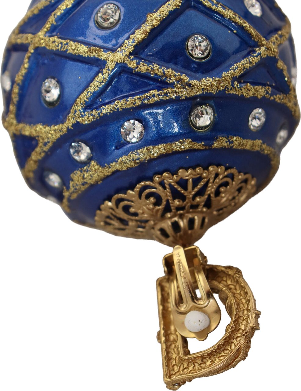 Dolce & Gabbana Gold Brass Blue Dangle Ball Crystal Clip On Earrings Divers