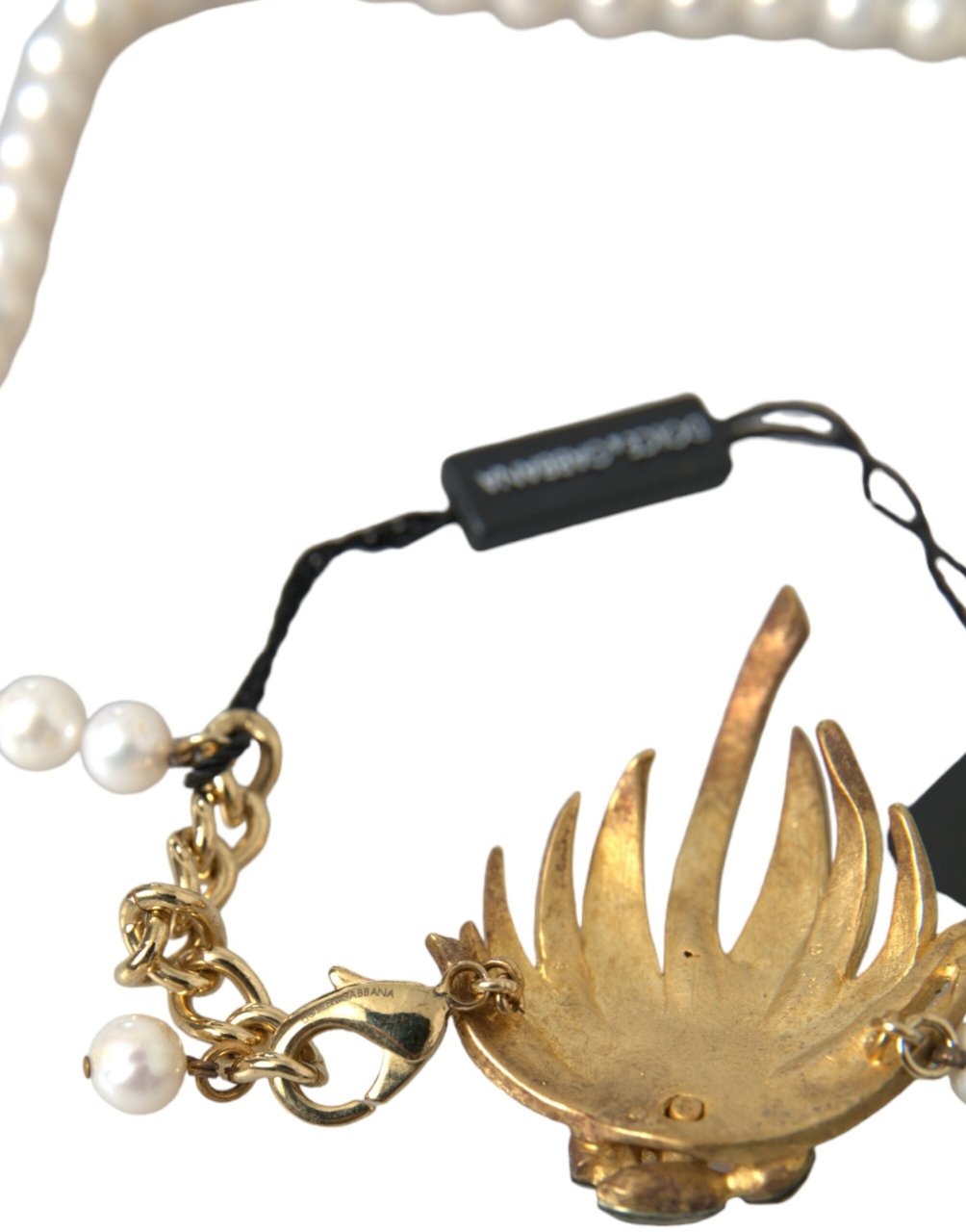 Dolce & Gabbana Gold Brass Crystal Pearl Tree Pendant Charm Necklace Goud