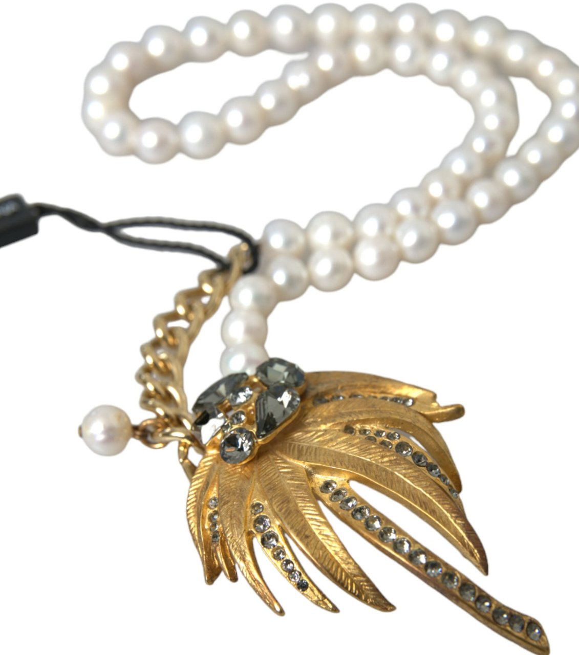 Dolce & Gabbana Gold Brass Crystal Pearl Tree Pendant Charm Necklace Goud