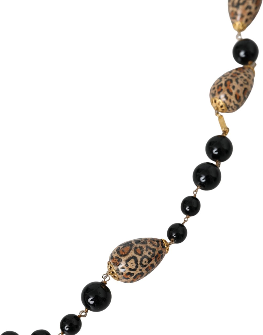Dolce & Gabbana Gold Tone Brass Black Printed Beaded Long Chain Necklace Divers