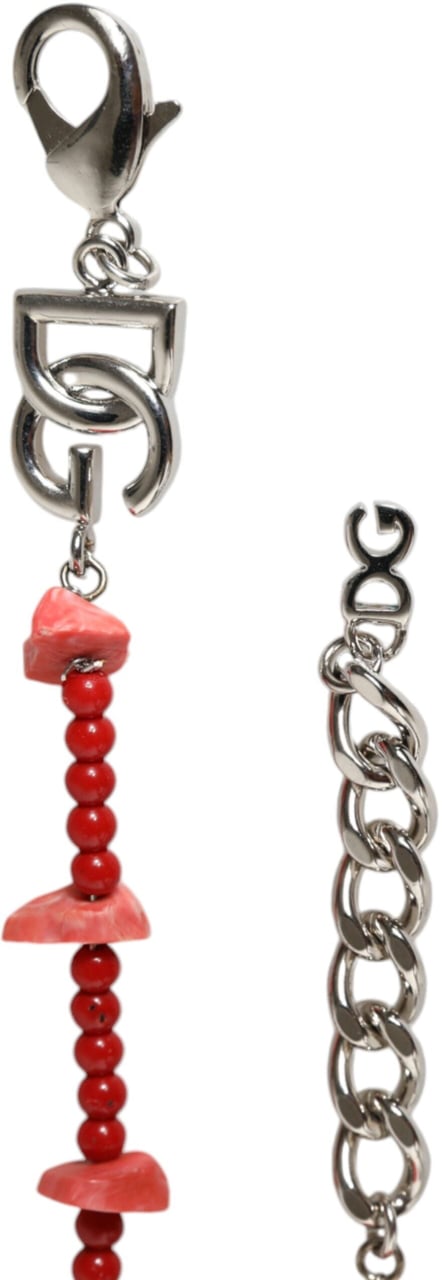 Dolce & Gabbana Silver Tone Brass Beaded Resin DG Logo Chain Bracelet Zilver