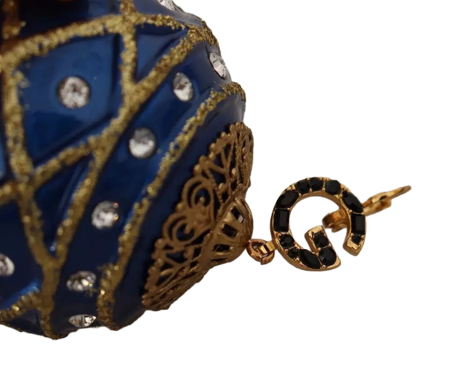 Dolce & Gabbana Gold Brass Blue Christmas Ball Crystal Hook Jewelry Earrings Divers