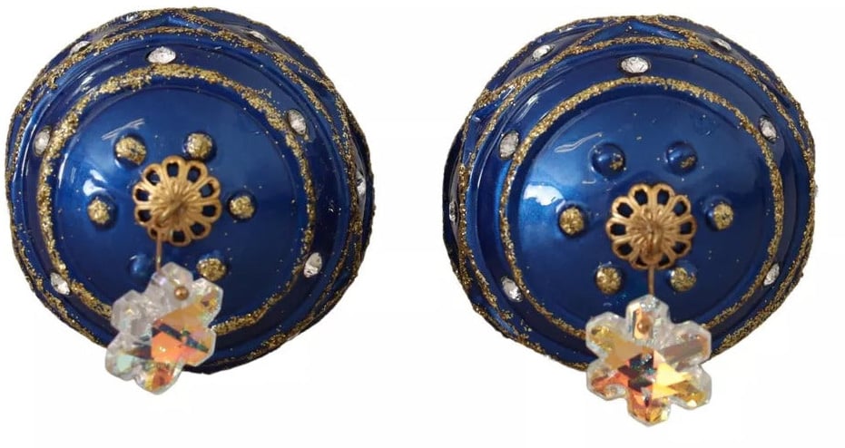 Dolce & Gabbana Gold Brass Blue Christmas Ball Crystal Hook Jewelry Earrings Divers