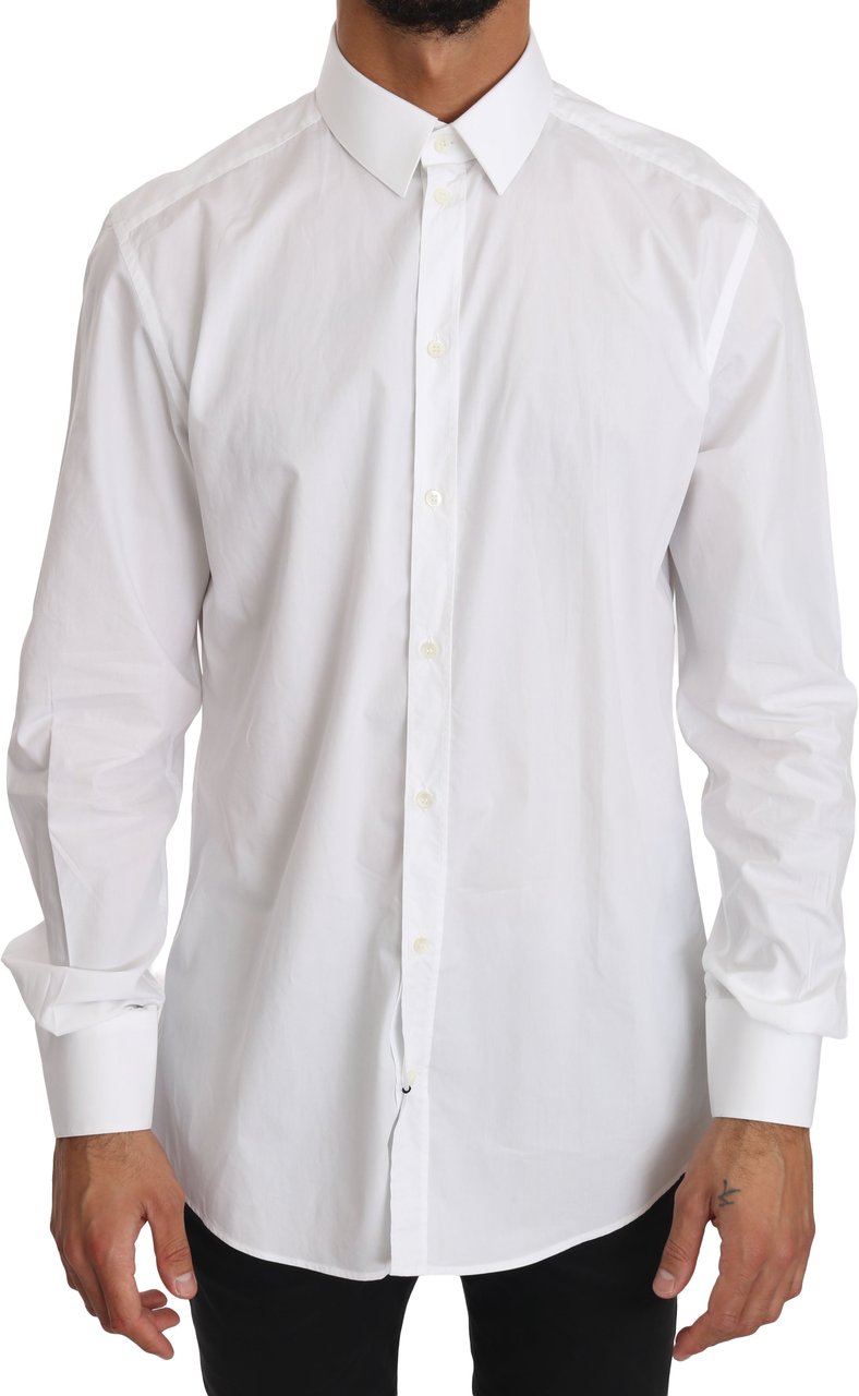 Dolce & Gabbana White Cotton GOLD Dress Shirt Wit