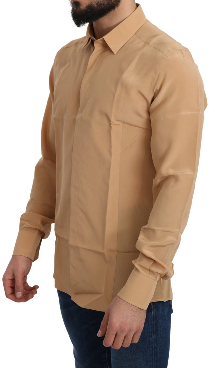 Dolce & Gabbana Yellow 100% Silk GOLD Top Slim Shirt Geel