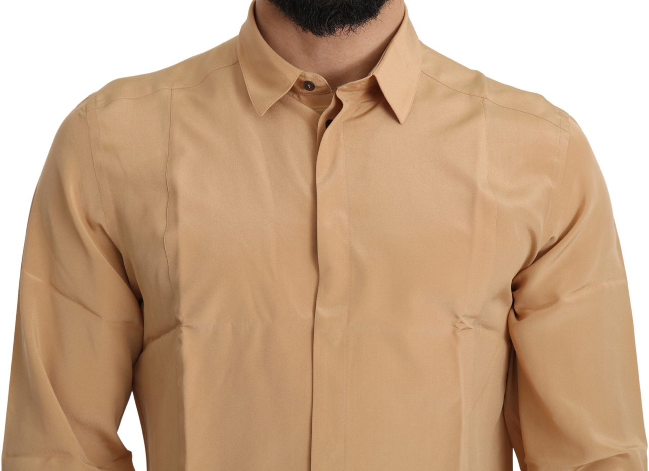 Dolce & Gabbana Yellow 100% Silk GOLD Top Slim Shirt Geel