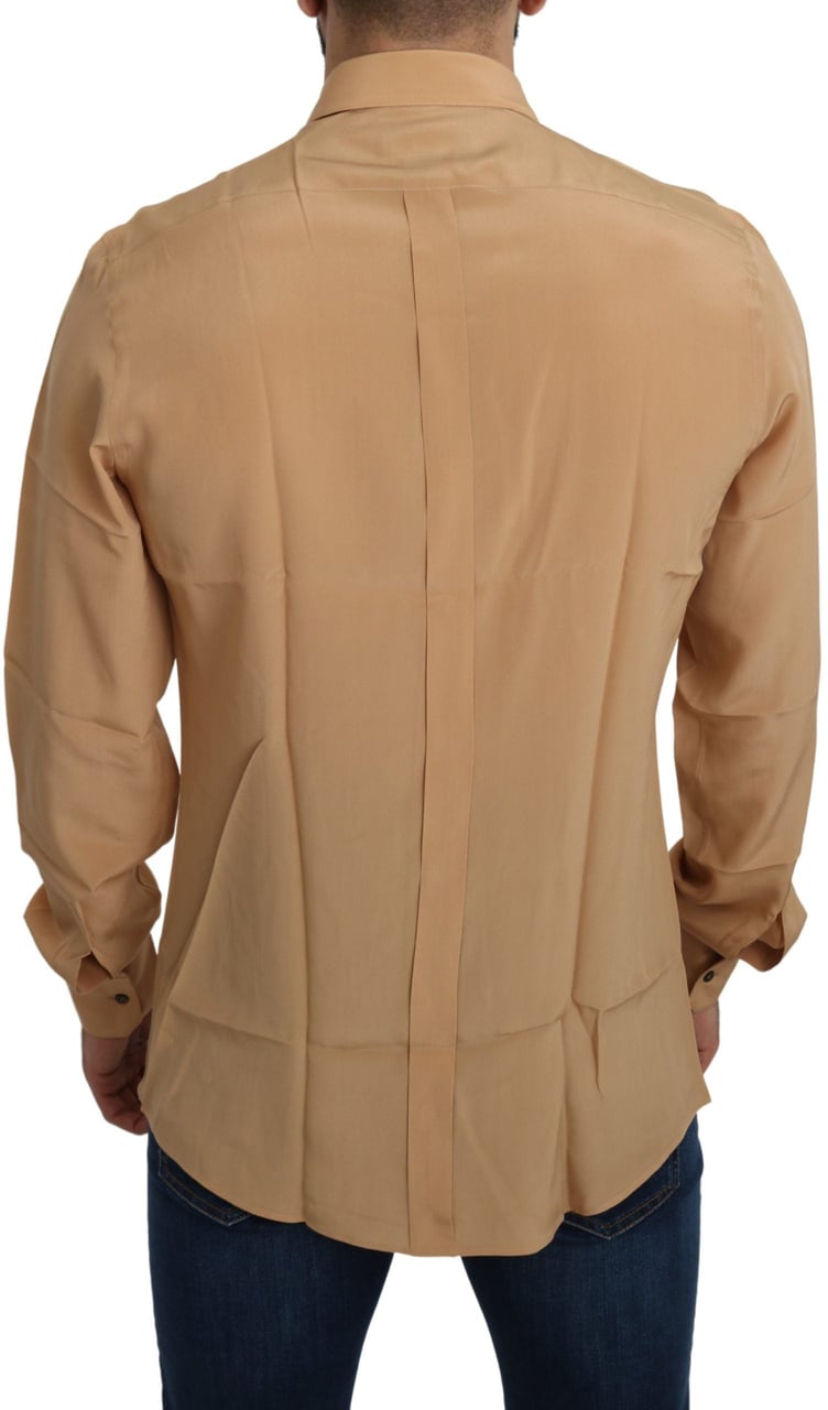 Dolce & Gabbana Yellow 100% Silk GOLD Top Slim Shirt Geel