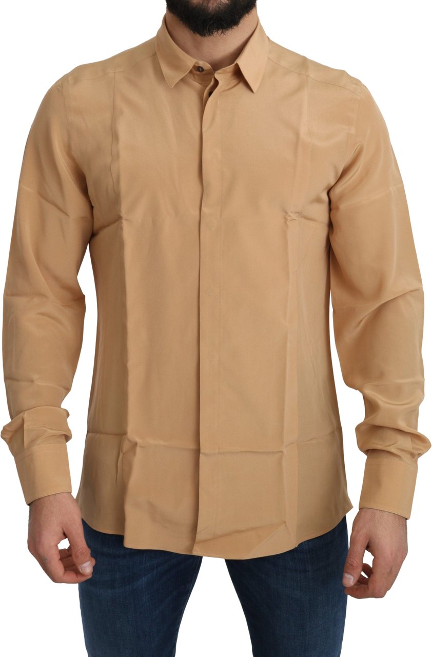 Dolce & Gabbana Yellow 100% Silk GOLD Top Slim Shirt Geel