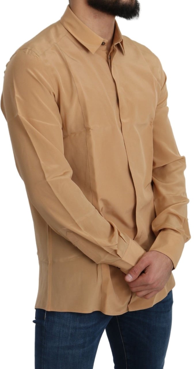 Dolce & Gabbana Yellow 100% Silk GOLD Top Slim Shirt Geel