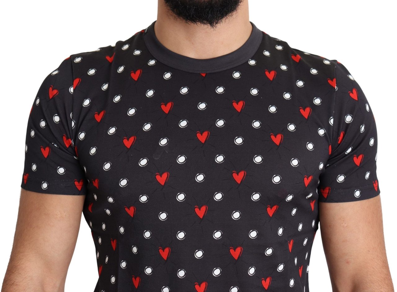 Dolce & Gabbana Dark Gray Hearts Print Cotton Men T-shirt Grijs