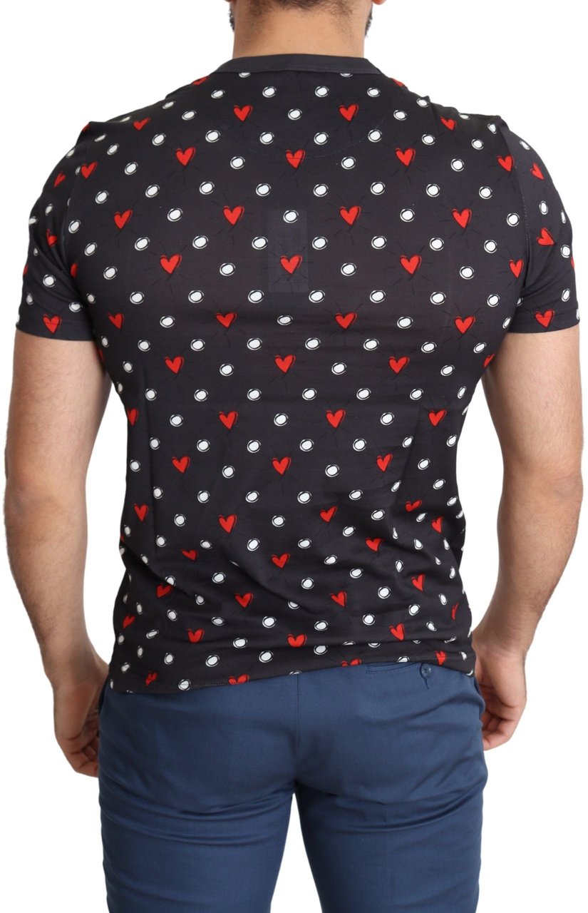 Dolce & Gabbana Dark Gray Hearts Print Cotton Men T-shirt Grijs