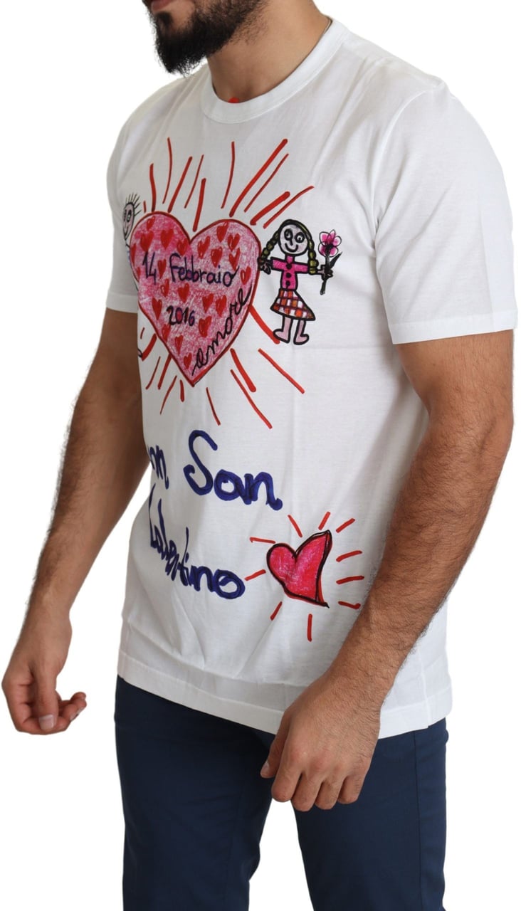 Dolce & Gabbana White Saint Valentine Hearts Print Men T-shirt Wit