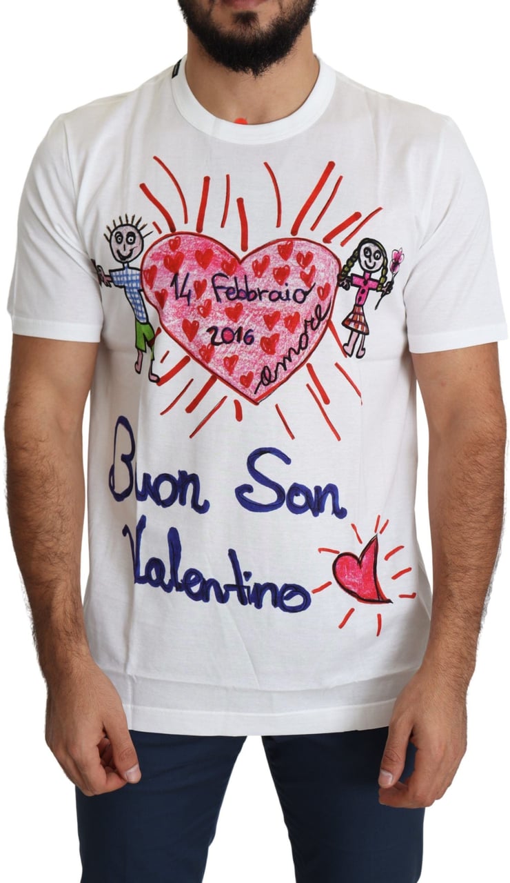 Dolce & Gabbana White Saint Valentine Hearts Print Men T-shirt Wit