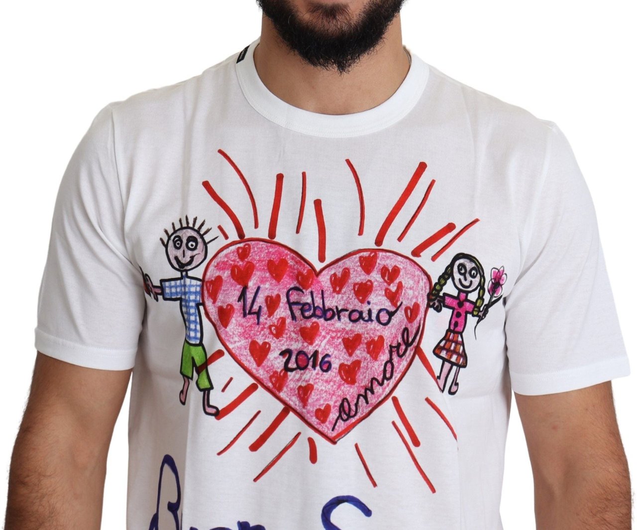 Dolce & Gabbana White Saint Valentine Hearts Print Men T-shirt Wit
