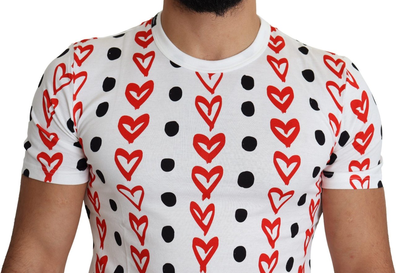 Dolce & Gabbana White Hearts Print Cotton Men Top T-shirt Wit