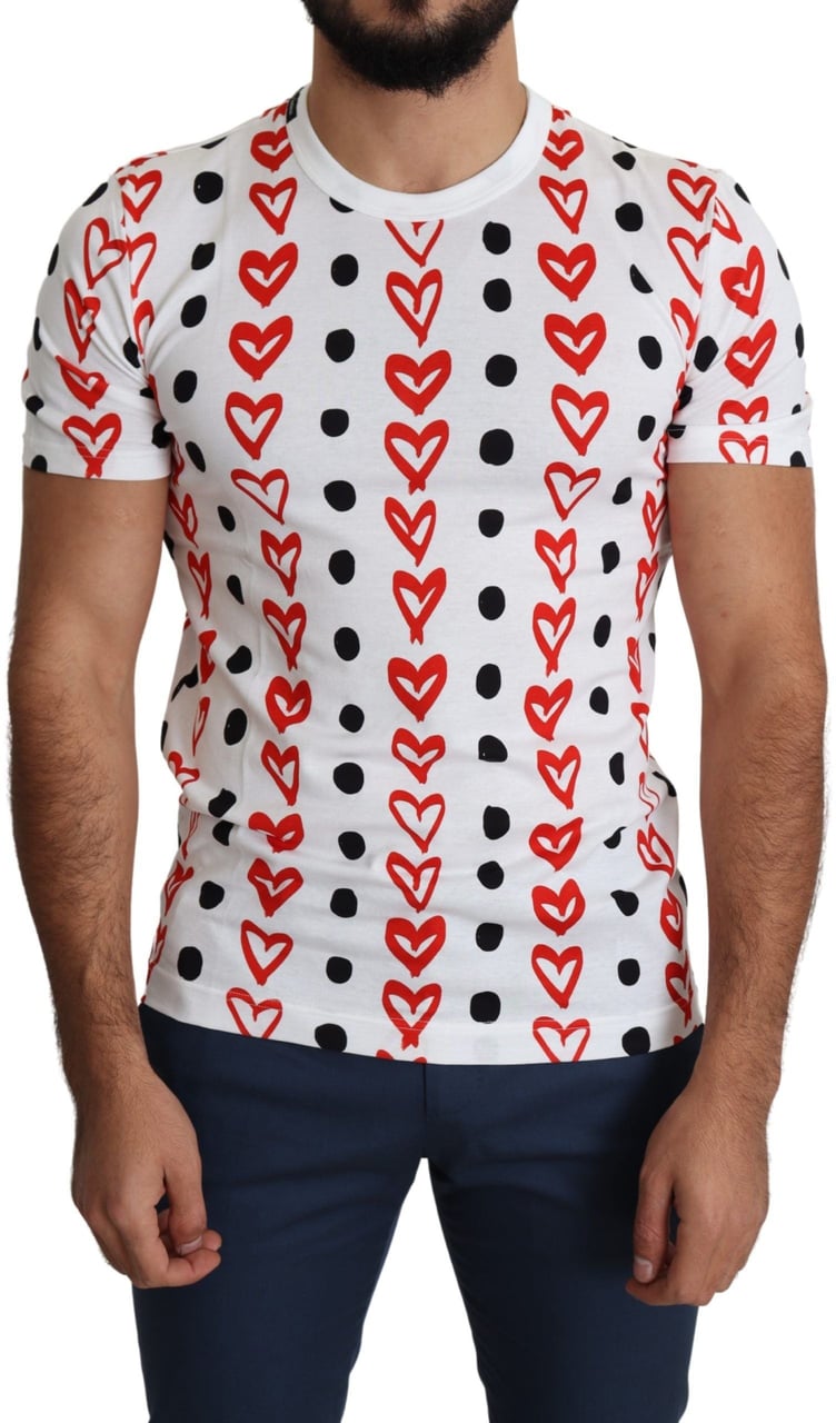 Dolce & Gabbana White Hearts Print Cotton Men Top T-shirt Wit
