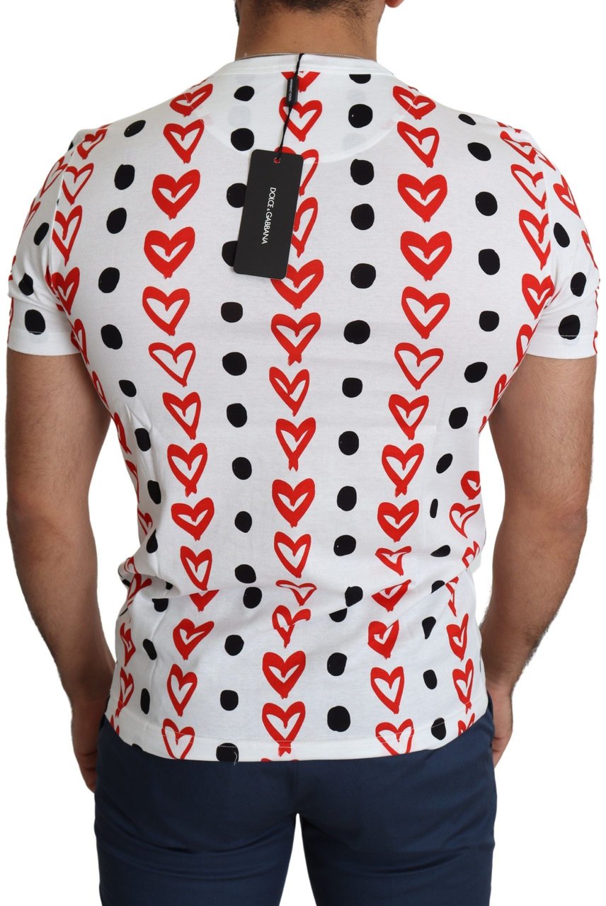 Dolce & Gabbana White Hearts Print Cotton Men Top T-shirt Wit