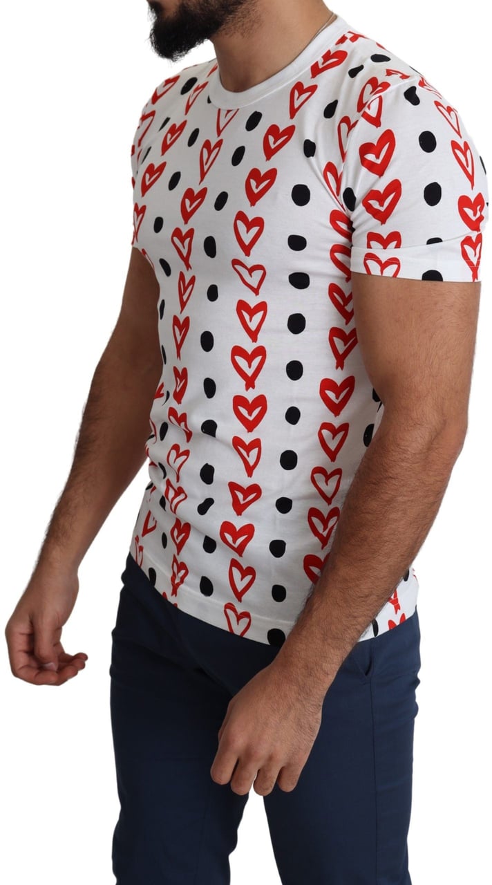 Dolce & Gabbana White Hearts Print Cotton Men Top T-shirt Wit