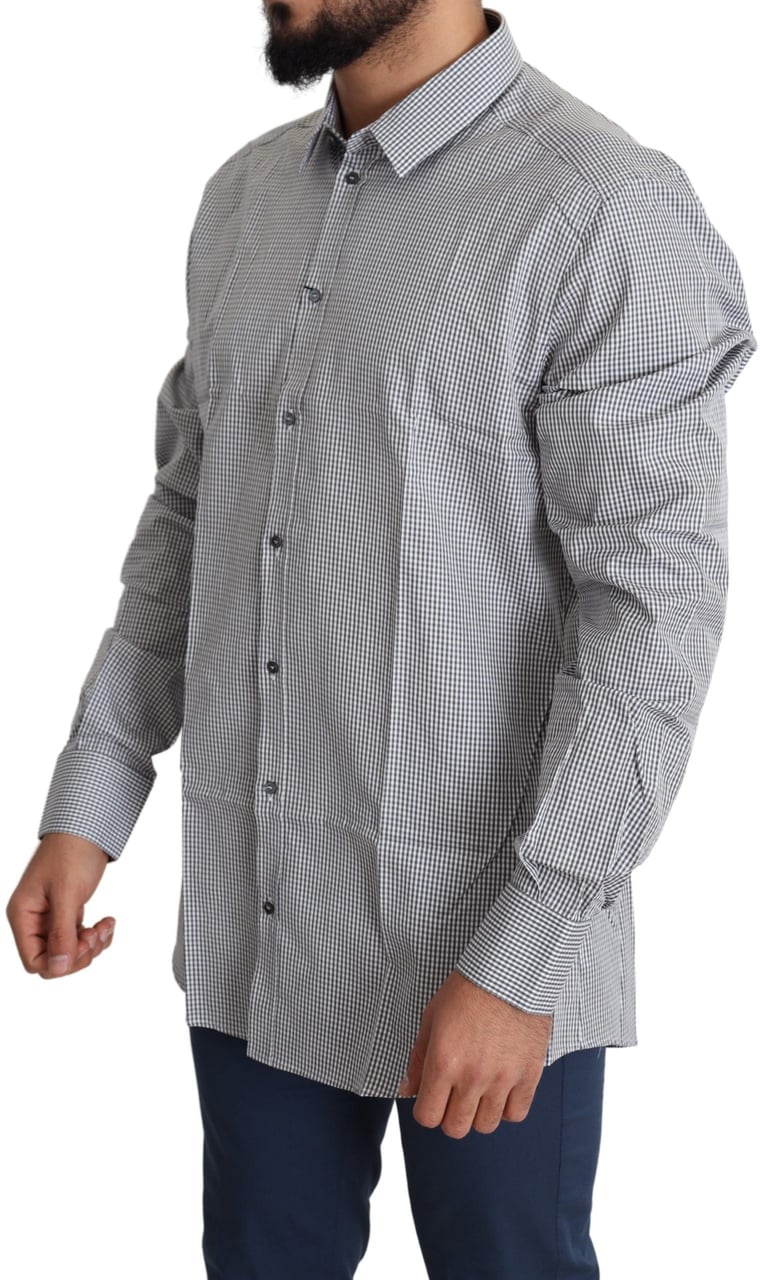 Dolce & Gabbana Black White Checkered GOLD Dress Cotton Shirt Zwart