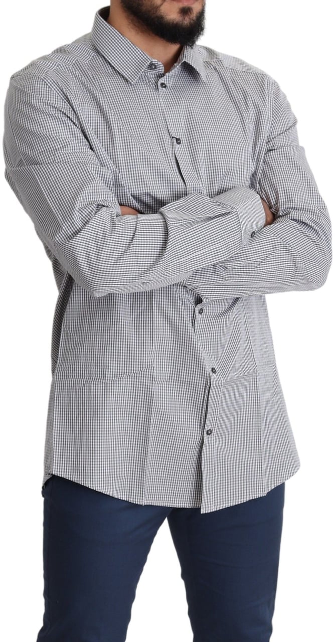 Dolce & Gabbana Black White Checkered GOLD Dress Cotton Shirt Zwart