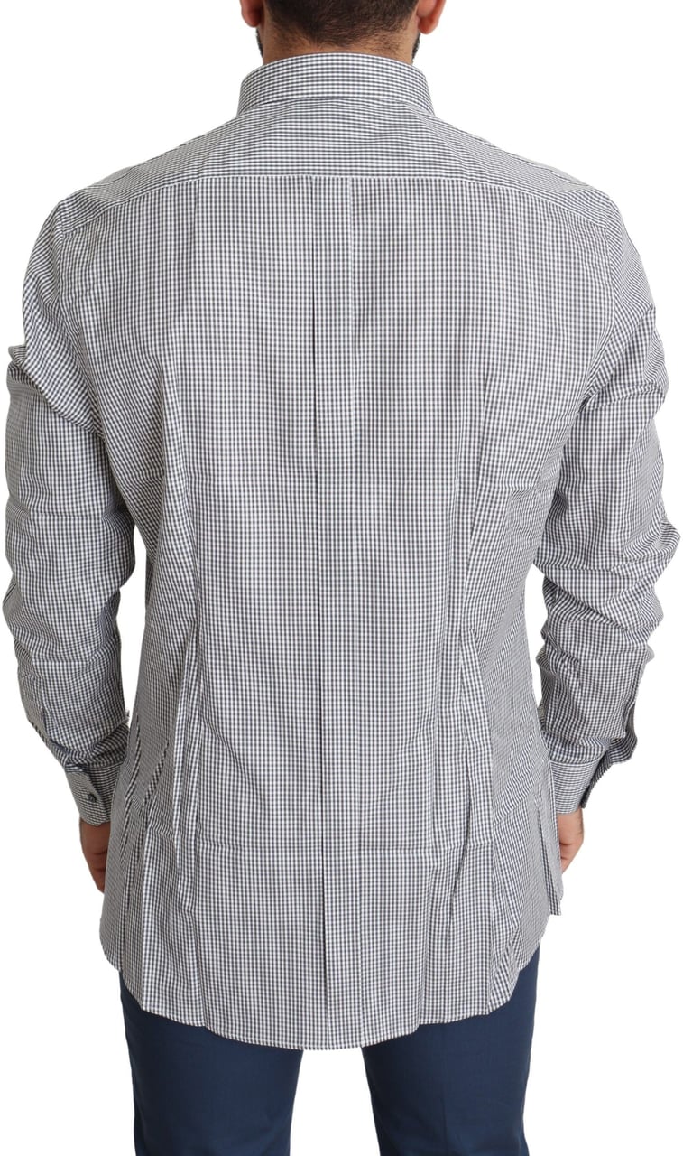 Dolce & Gabbana Black White Checkered GOLD Dress Cotton Shirt Zwart