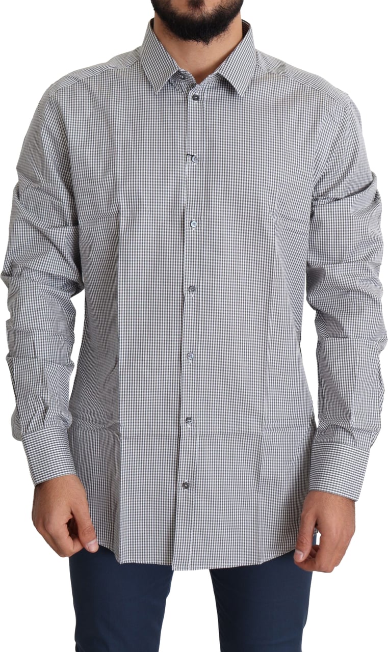 Dolce & Gabbana Black White Checkered GOLD Dress Cotton Shirt Zwart