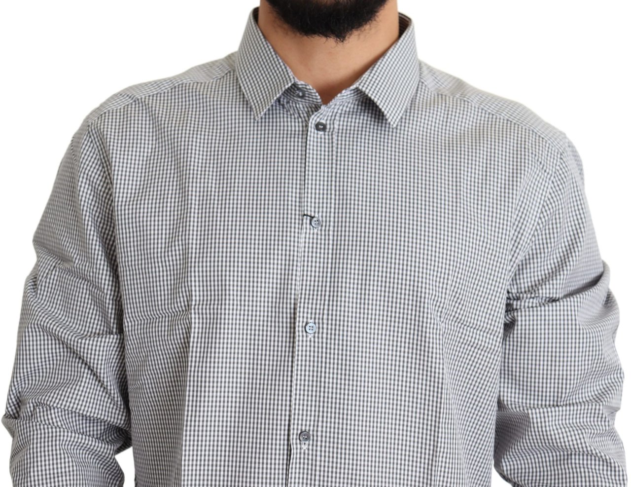 Dolce & Gabbana Black White Checkered GOLD Dress Cotton Shirt Zwart