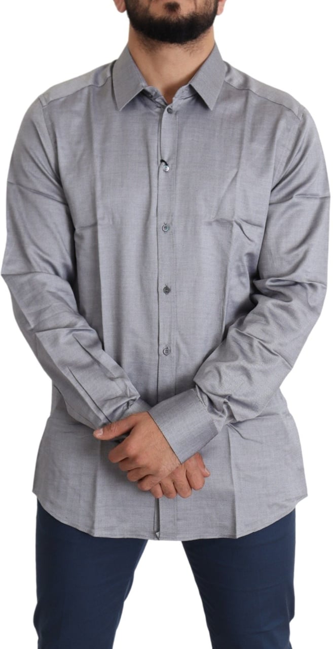 Dolce & Gabbana Gray Cotton Men Formal GOLD Dress Shirt Grijs